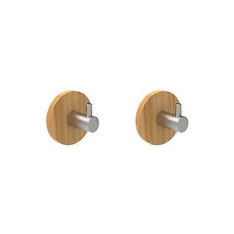 Kleiderhaken – Kleiderhaken – silberfarben, Holzoptik – Haken – Haken – 50 x 50 mm – Bambus, Edelstahl – Handtuchhaken – Haken – Haken – Wandhaken