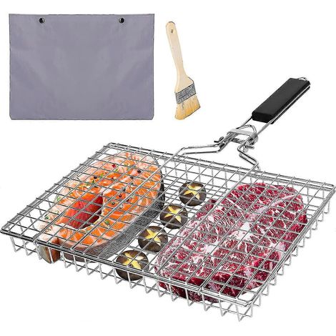 Panier à griller pour barbecue, panier à poisson, paniers à griller en acier inoxydable avec poignée, support à barbecue portable pour l'extérieur (1/3)