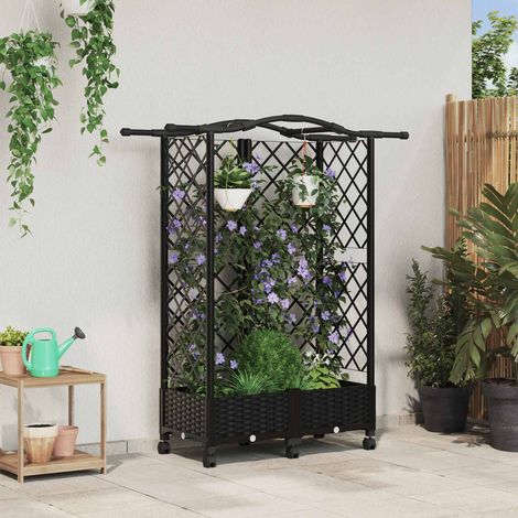 vidaXL Hochbeet mit Rankgitter und Dach Schwarz 124 x 40 x 129 cm PP (1/5)