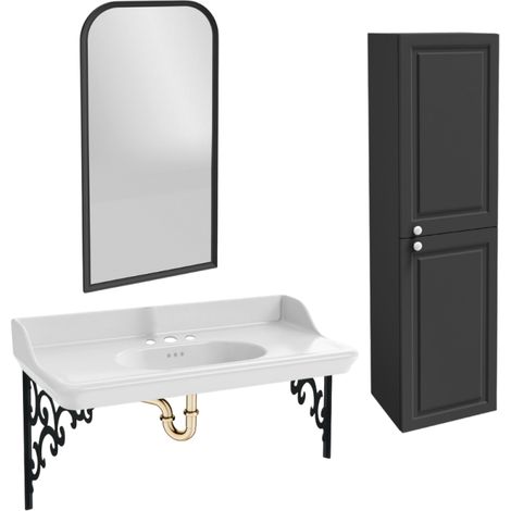 Pack plan vasque suspendu 3 trous JACOB DELAFON Cléo 1889 + miroir + colonne droite + siphon or