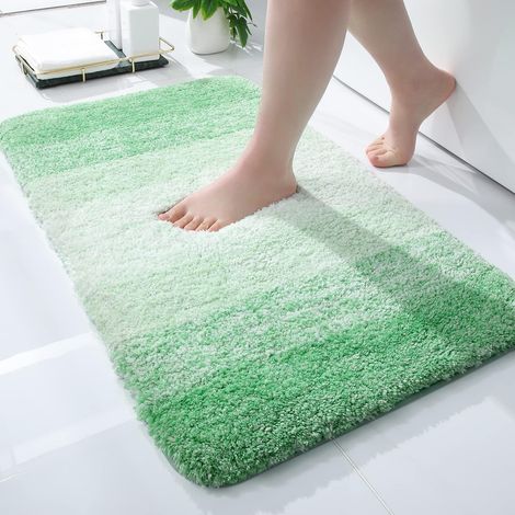 Tapis de Bain Doux - 40 x 60 cm - Antidérapant - Lavable - Tapis de Bain Moelleux à Poils Longs en Microfibre Absorbant - Vert (1/5)
