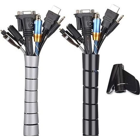 Noir et Gris, Cache Cable 2 Pack, Flexible Range 2x3M PE Câble Rangement Organisateur de Câble pour Ranger ou Cacher les câbles, Gaine pour câbles (2.8cm diamètre et 2.2cmdiamètre ) , Organisateur (1/5)