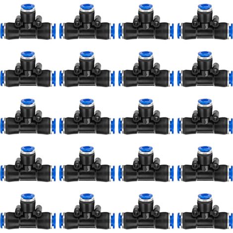 Raccordo pneumatico a T, connettore rapido, connettore pneumatico per aria compressa, 8-6-8 mm, raccordo a pressione in plastica per tubo dell'aria, 20 pezzi (1/5)