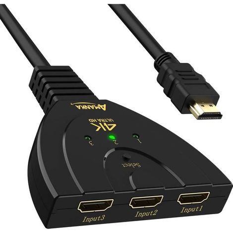 HDMI Switch 4k Switch HDMI 3 Ports Commutateur HDMI Sélecteur Splitter Manuel 3 Entrée vers 1 Sorties Commutateur (1/4)