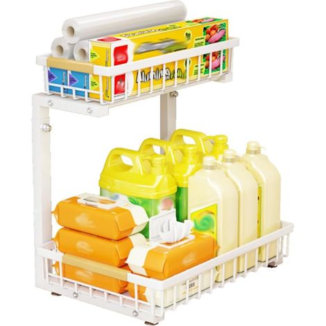 1 Organisateur évier 2 niveaux, Acier carbone extensible, Hauteur réglable, Cuisine salle de bain (1/5)