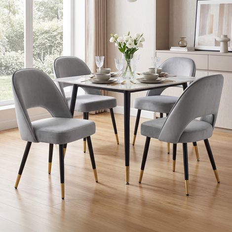 Wahson Lot de 4 Chaises en Velours, Chaises de Salle a Manger Pied Métal, Chaises Moderne Pour Cuisine, Gris