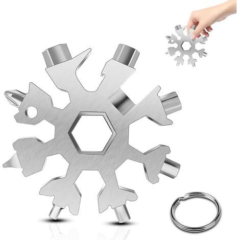 Outil Flocon Neige Outil multifonction en acier inoxydable 18-en-1, pour Les Voyages Quotidiens Camping Adventure multifonction portatif Mini Tools Cadeau Noel (argent) (1/5)