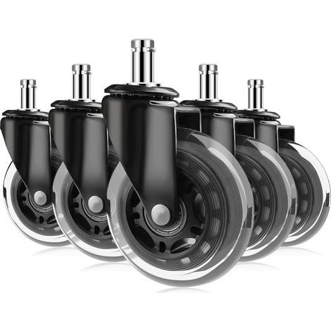5 Pieces Rubber Office Chair Casters 11mm x 22mm, 360° Rotation for Gaming Chairs, Silent Replacement Casters Without Scratches, Black (1/5)