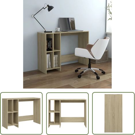 The Living Store Bureau d'ordinateur portable chêne sonoma bois d'ingénierie - Bureau Ordinateur - Bureau Design - Bureau Compact - Bureau Rangement - Meuble Bureau (1/5)