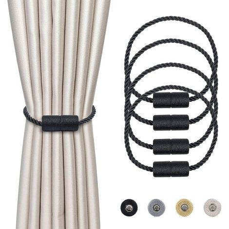 Schwarze, geflochtene magnetische Gardinenhalter, 4 Stück, magnetische Gardinenbefestigungen, Wohnaccessoires (1/4)