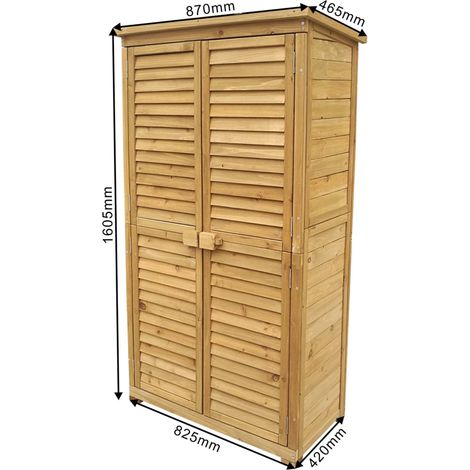 Wiltec Armoire de jardin avec Portes en lamelles – 870 x 465 x 1600 mm – en Bois d'épicéa avec toit bitumé – Jardinage Rangement Outils — vue 4