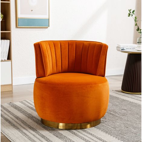 Sillón giratorio 62.5x62x69.5 cm naranja en terciopelo con giro 360° y respaldo envolvente (1/5)