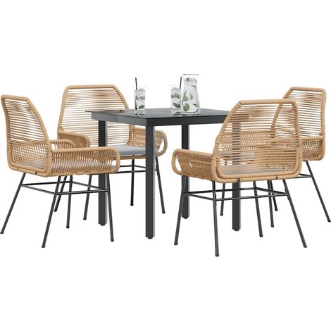 Ensemble à manger jardin coussins 5 pcs-Salon de jardin marron poly rotin verre 492909 (1/5)