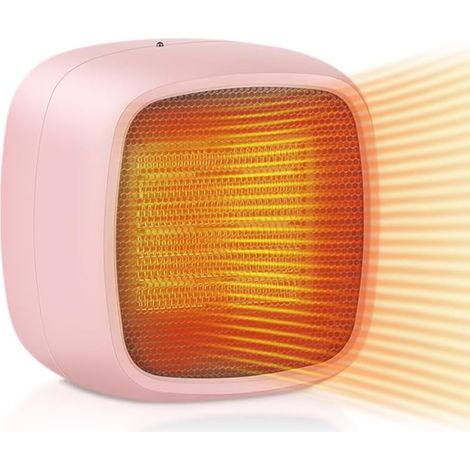 Petit radiateur électrique d'appoint portable en céramique PTC, 2 niveaux de puissance (1000 W/800 W), chauffage rapide et sûr pour l'intérieur, le bureau, la chambre et la maison, rose. (1/5)