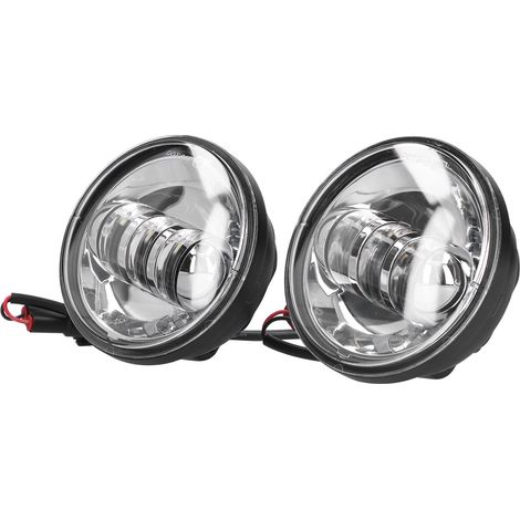 Set mit 2 runden 4,5-Zoll-LED-Motorradnebelscheinwerfern, 6500K weiß, IP67 wasserdicht, silbernes Gehäuse, universelle Scheinwerfer (1/5)