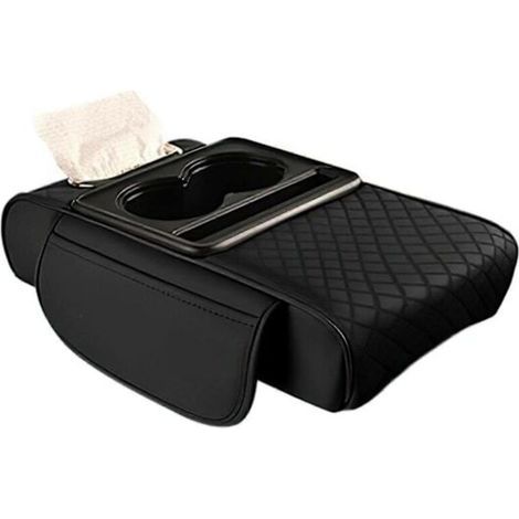 Coussin d'accoudoir de voiture avec 2 porte-gobelets, coussin d'accoudoir en cuir PU portable, coussin de protection et rehausseur (1/4)