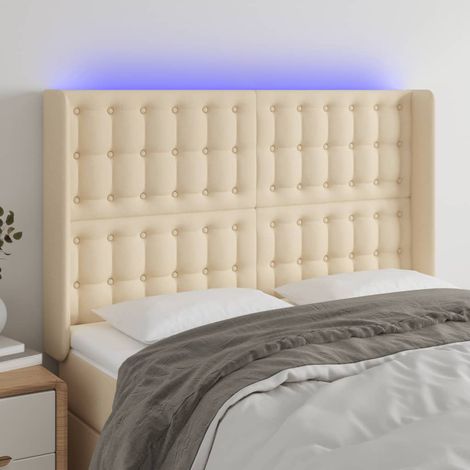 vidaXL Tête de lit à LED Crème 147x16x118/128 cm Tissu (1/5)