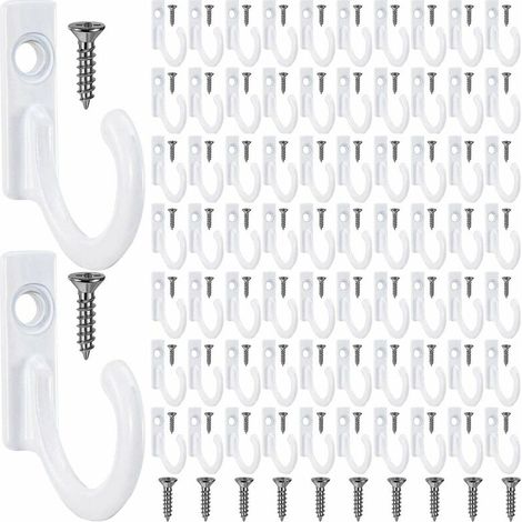 100 crochets muraux simples et 110 vis pour suspendre des porte-clés (blancs) (1/5)