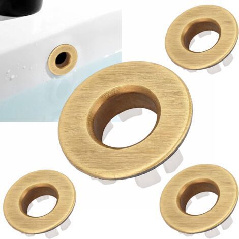 4 pcs Brass Sink Overflow Ring, Basin Overflow Cover, Basin Overflow Ring 1.2X0.6 In for Kitchen Sink Wash Basin Bathroom Bathtub (Brass) (1/4)