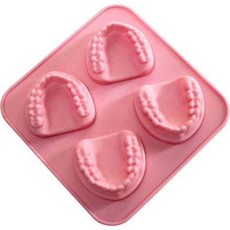 Eiswürfelform aus Silikon, in Form eines Gebisses, mit 4 Löchern, rosa, 1 Stück (1/5)