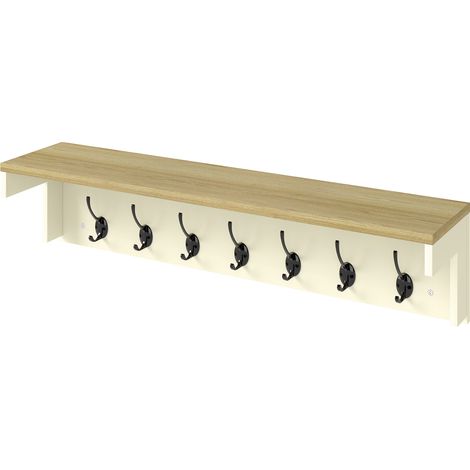 Levede Coat Rack Wall Mounted Shelf 7 Double Hooks Storage Entryway Hallway