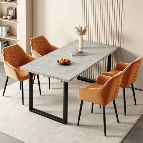 AINPECCA 150cm Wooden Dining Table and Dining Chairs 4 Set Dining Room Chair Kitchen Home Office(1 Grey Table ,4pcs Orange Chairs) (1/5)