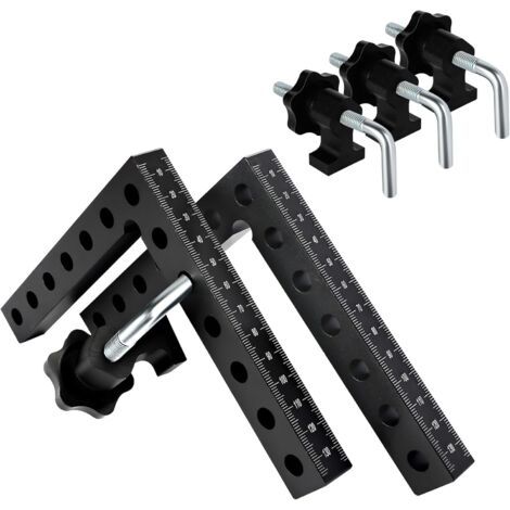 Pince carrée de positionnement à angle droit de 90 degrés, pince à angle droit en alliage d'aluminium, outil carré de serrage d'angle de menuisier pour boîtes, armoires ou tiroirs (14 cm/5,5") noir (1/5)