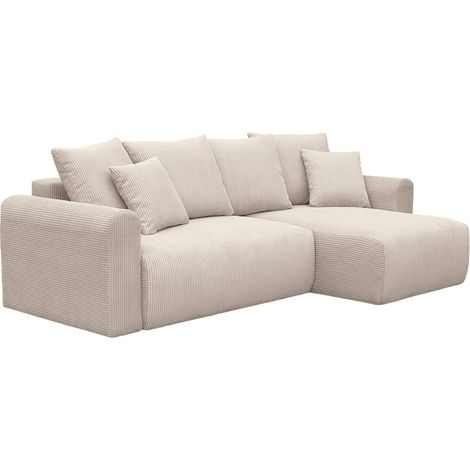 sweeek - 3-Sitzer Ecksofa mit Schlaffunktion und Cordbezug, Recamiere beidseitig montierbar, Cord, Greige