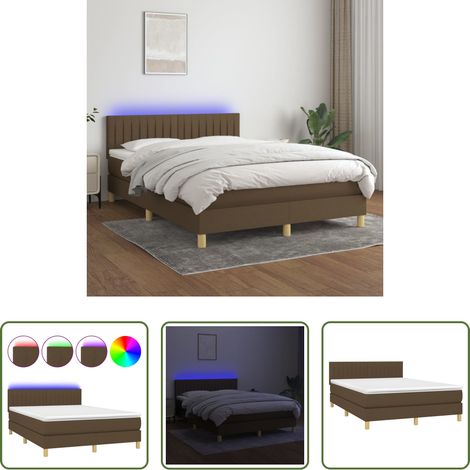 Sommier tapissier - Sommier à lattes de lit matelas et LED Marron foncé 140x190 cm (1/5)