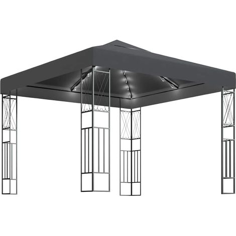 vidaXL Cenador con tira de luces LED 3x3 m tela gris antracita (1/2)