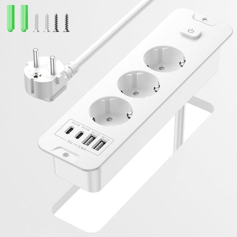 Prise encastrable de Bureau, multiprise escamotable 3 Prises + 4 USB (2 USB-C PD20W), câble 2 m, Montage affleurant – pour Tables, Meubles & Cuisines (1/5)