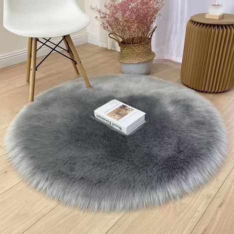 Tapis Rond en Fausse Fourrure Pelucheuse, Tapis Décoratif de Style Moderne, Carpette Moelleuse, Tapis Fluffy Soft Longhair Coussin de Chaise Canapé Natte Gris 100 cm (1/2)