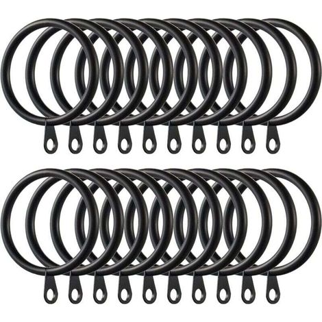 40 anillas para cortinas, anillas metálicas para colgar cortinas y barras, diámetro interior de 38 mm (negras)