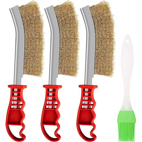 3 Brosse Métallique,Laiton,Poils Acier Inoxydable,Nylon,Nettoyage Barbecue,Rouille (1/5)