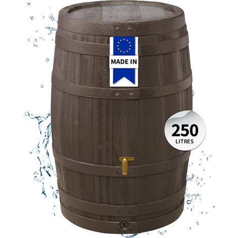 Garantia – Récupérateur d'eau de pluie 250 L brun foncé – Robinet PE imitation laiton – Couvercle amovible – Résistant aux intempéries