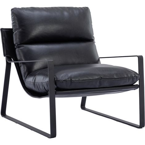 Sillón de Salón Tapizado en cuero de PU Sillón de Acento Sillón de ocio Moderno para Dormitorio Salón Balcón, Negro, Wahson
