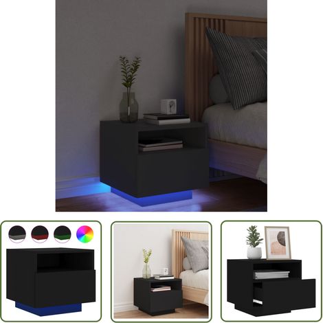 The Living Store Nachttisch mit LED-Leuchten Schwarz 40x39x37 cm - Nachtisch - Wohnzimmermöbel - Schlafzimmerschrank - LED Beleuchtung - Holzmöbel (1/5)