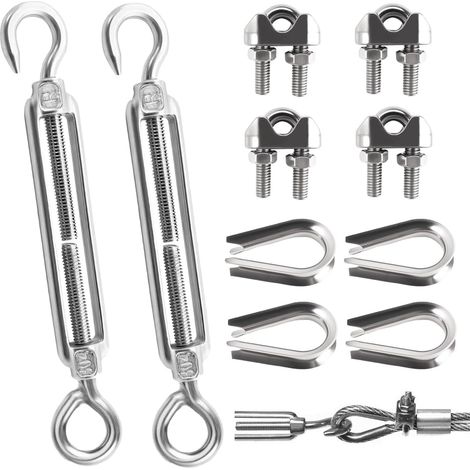 Set of 10 Stainless Steel Cable Tensioners Kit M5 with Stainless Steel Cable Clamp and Lugs, Adjustable Metal Cable Tensioners, Stainless Steel Tensioner, Shade Sail Fixing Kit for Rope, Linen (1/5)