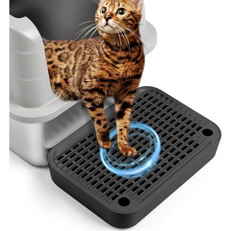 Cat Litter Tray Ramp Mat with Filtering Function, Cat Litter Tray Step for Self-Cleaning Robot Ideal for Kitten and Older Cats (Black) (1/5)