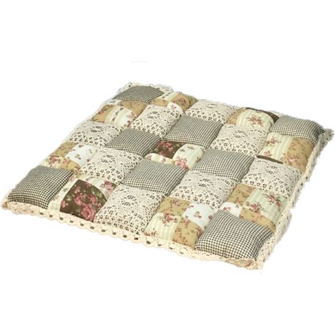 Patchwork-Stuhlkissen mit rutschfesten Bändern und Spitzenbesatz, Stuhlkissen für Küche oder Esszimmer