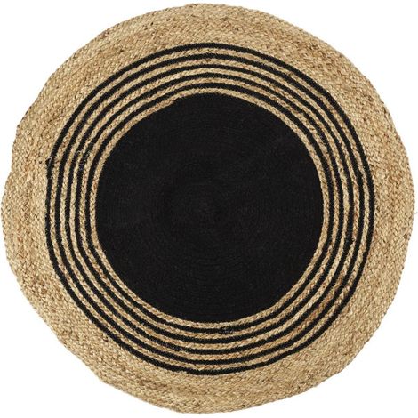 Tapis Rond Déco en Jute "Limo" 90cm Noir (1/4)