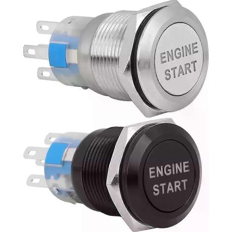 Bouton-poussoir de démarrage moteur étanche 12 V pour voiture, en acier inoxydable argenté/alliage d'aluminium et de zinc noir (1/5)