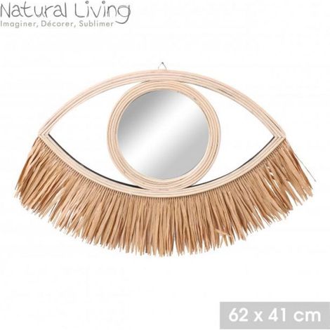 MIROIR ILANA EN ROTIN NATUREL ET FRANGES EN RAPHIA 62XH41CM (1/2)