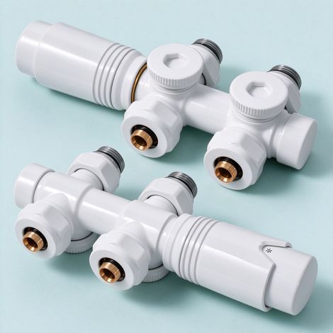 Lot de 2 robinets thermostatiques radiateur Multibloc blanc G1/2 pour tubes 15/16 mm S'AFIELINA (1/5)