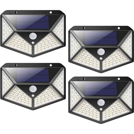 100-LED-Solar-Außenleuchte mit Bewegungsmelder, wasserdicht, kabellose Sicherheitswandleuchte für den Garten, 4er-Pack (1/5)