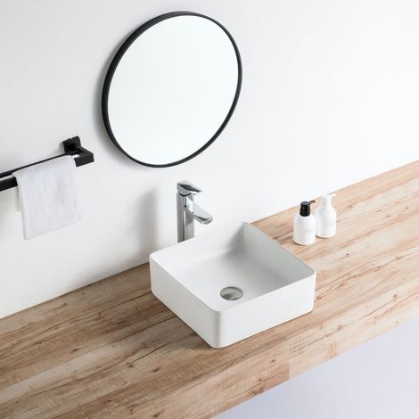 Lavabo da appoggio quadrato in ceramica RIVA bianco opaco 36.5 x 36.5 cm