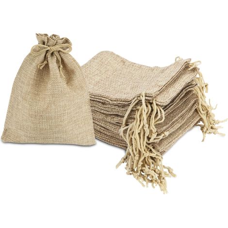 Sac en Toile de Jute 10x14cm Pochon Tissu 30 Pièces Pochon Dragees avec Cordon Sac Toile de Jute Réutilisable Idéal pour Rangement Bijoux Sachet Mariage DIY Décoration Fête Communion Cosmétiques (1/5)