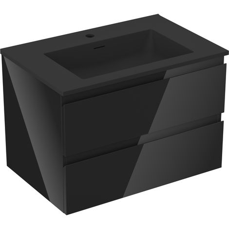 Mexen Orio Badezimmer-Unterschrank 70 cm mit Waschbecken Otis, 2 Schubladen, Schwarz glänzend/Schwarz matt - 91A10-07047-2-BFF7
