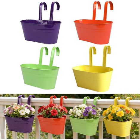 4pcs Pots de Fleurs à Suspendre en Métal Double Crochet Balcon Drainage • Orange et Jaune • Clôture, jardin, maison • Intérieur et extérieur (1/5)