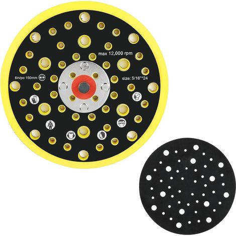 Tampone levigatore da 6 pollici e 52 fori compatibile con Mirka Deros Abranet Orbital - Set di dischi per smerigliatrice abrasiva da 150 mm con filettatura da 5/16, base per levigatura e lucidatura (1/5)